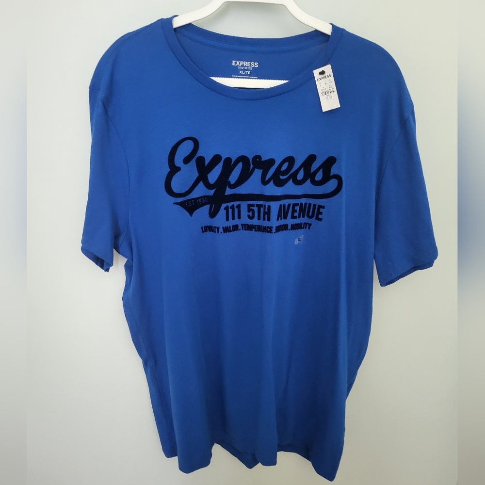 Express Men's XL Embossed Graphic Blue Short Sleeve T Shirt Cotton New